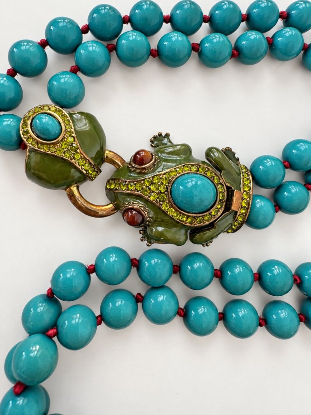 J.Crew Frog Clasp Blue Glass Bead Double Strand Statement Necklace Vintage Rare